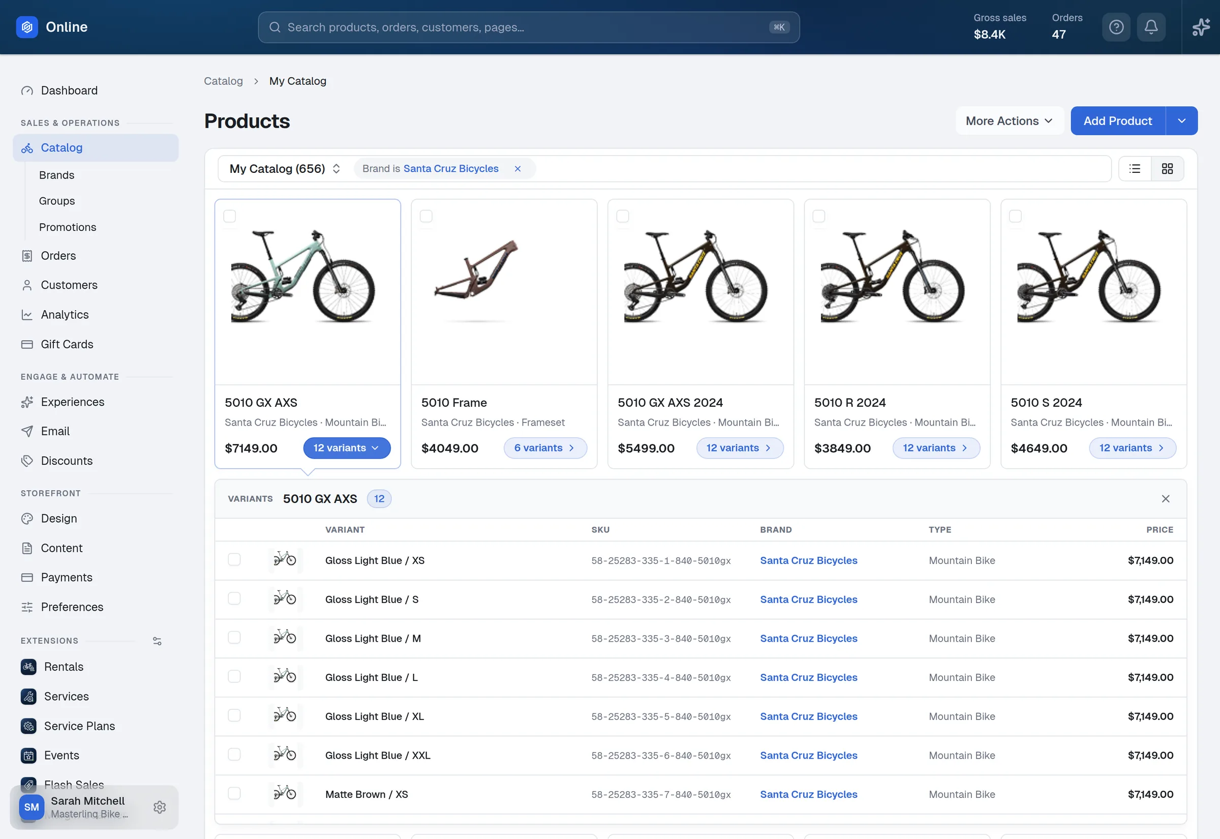 The Masterlinq catalog in card view