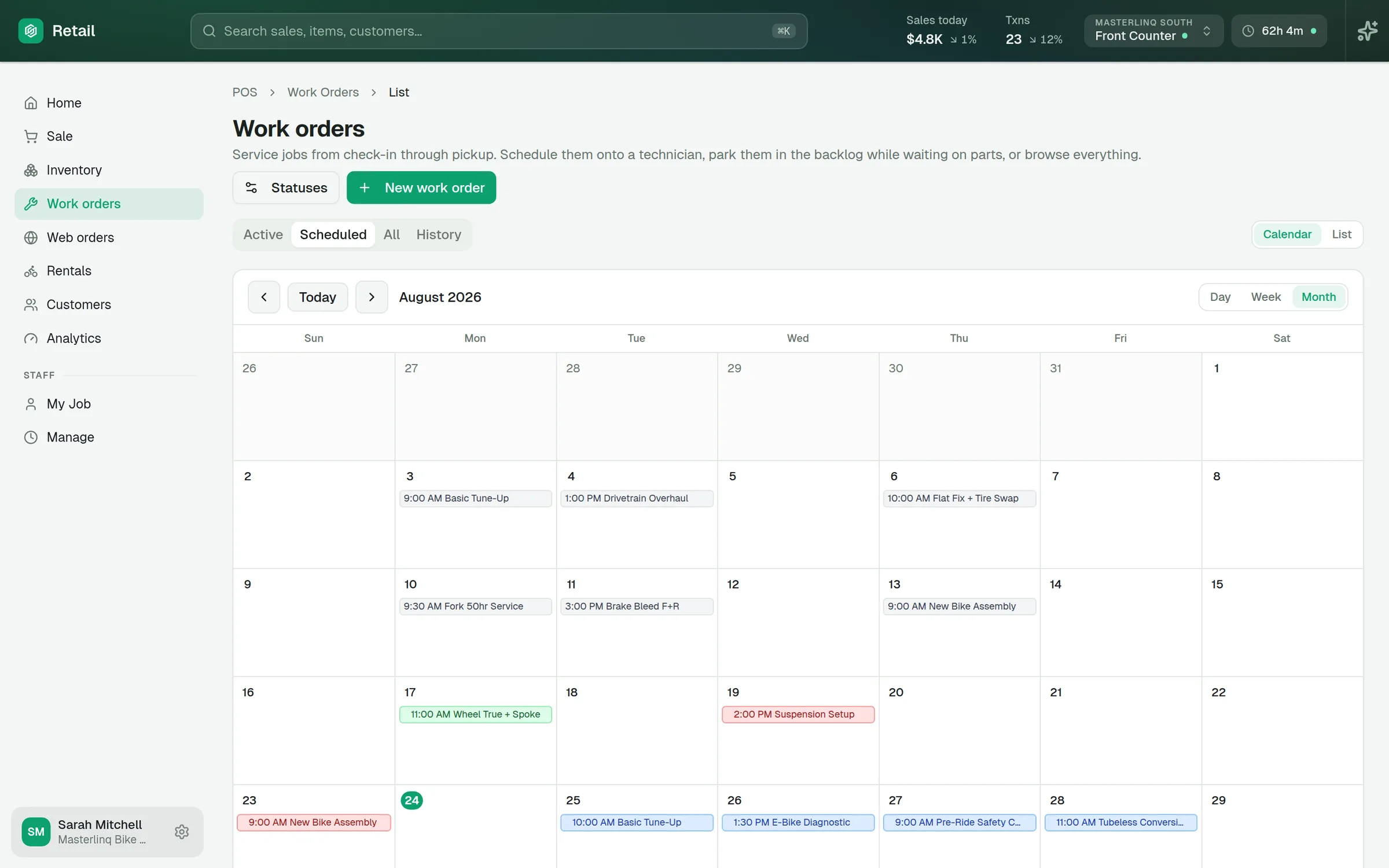 Work orders on the technician schedule board