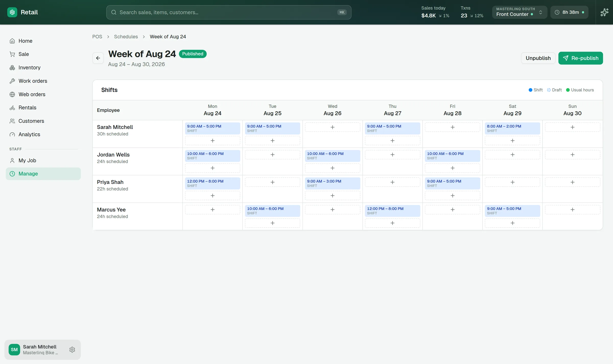 Staff schedule