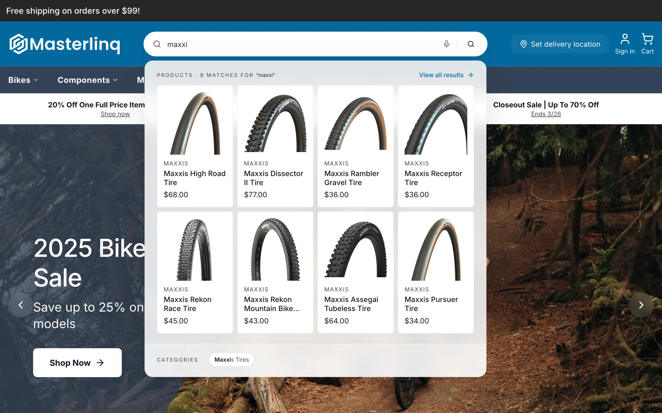 Search typeahead showing product matches as the shopper types