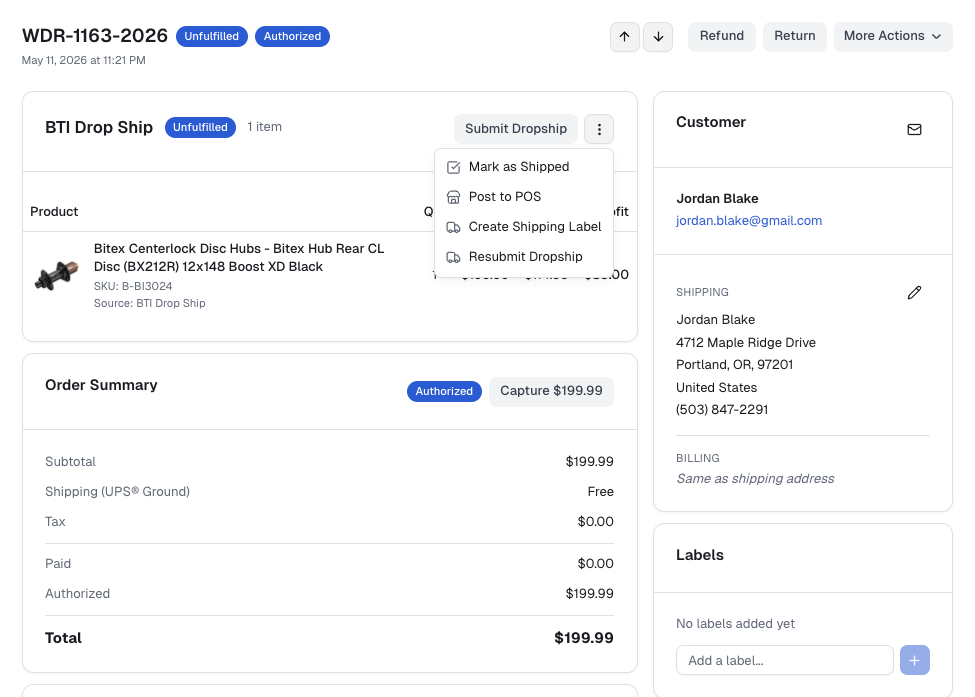 The redesigned orders page with location and order type filters